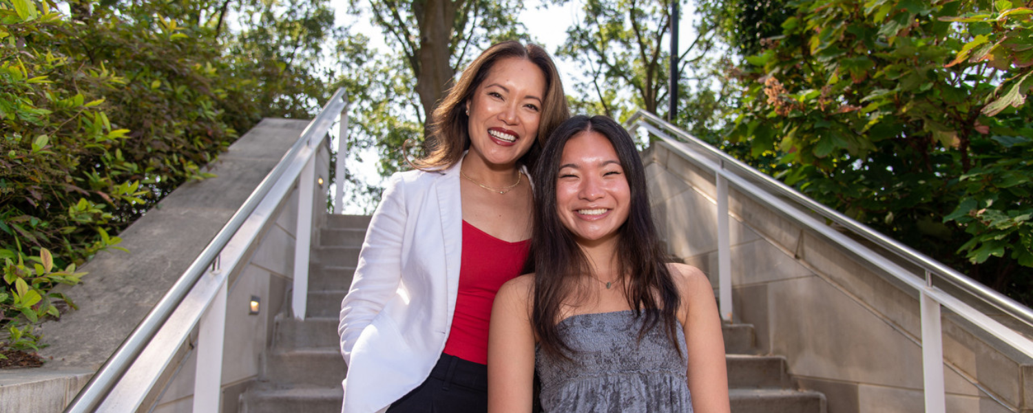 Kaia Lee-Espiritu ‘25 stands with her mother Tanya Lee '01