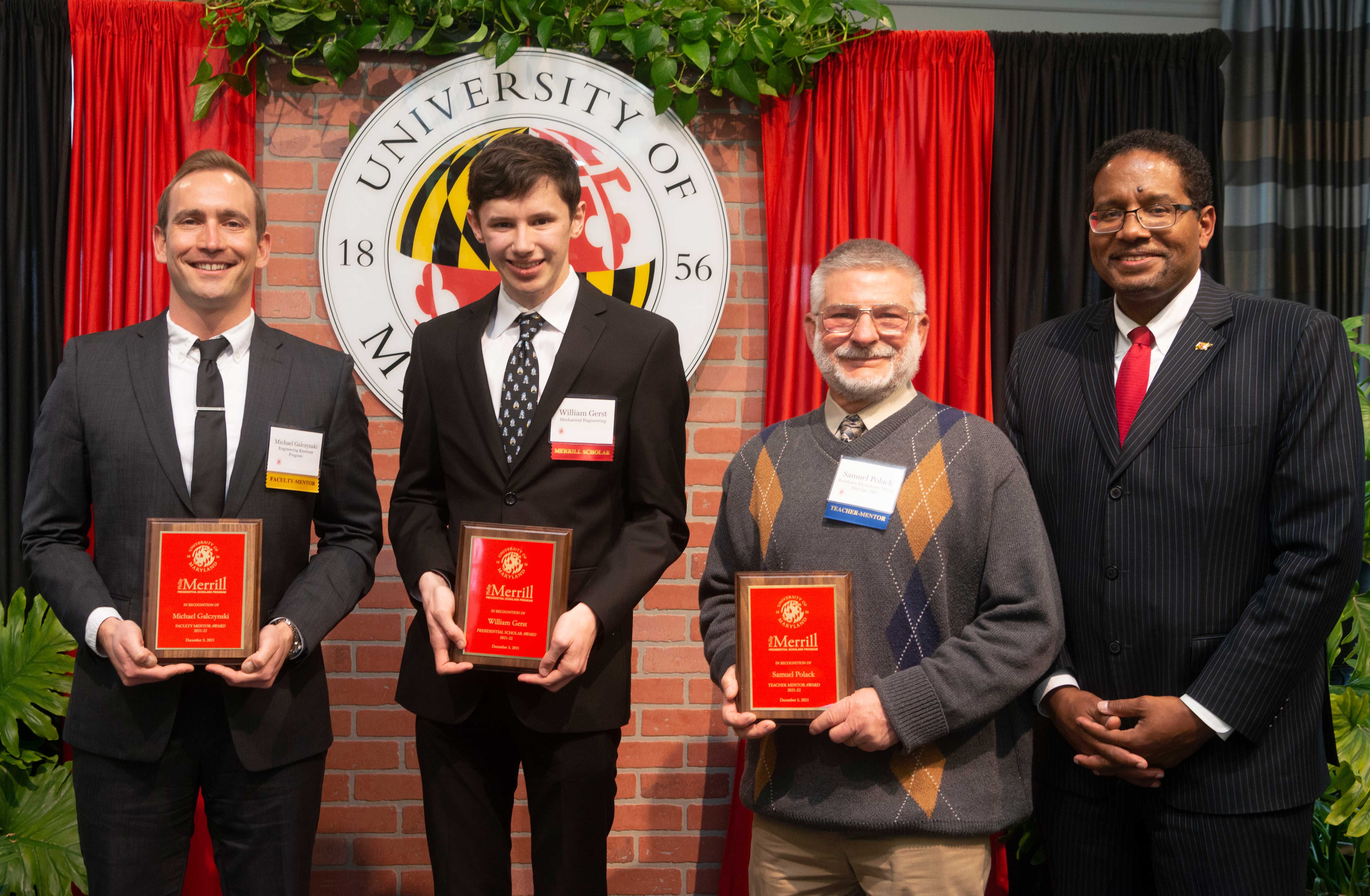 Merrill Scholar William Gerst with mentors and President Pines